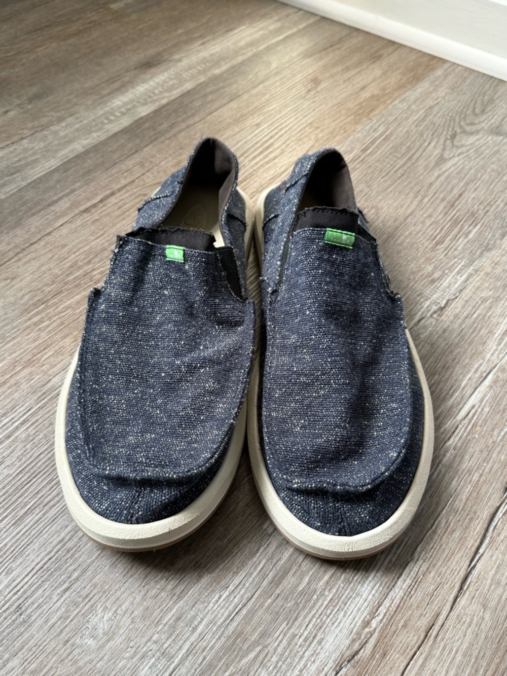 Sanuk Men's Navy Blue Slip-On Loafers Surf Shoes Speckled Blue Comfy Size 11
